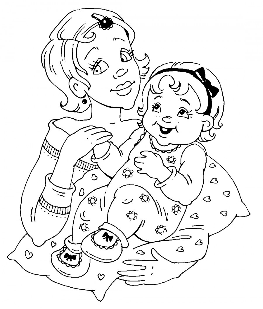 Мама с малышом - раскраска №10582