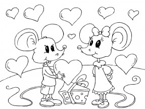 Влюбленныые мыши - раскраска					№9414