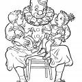 Клоун и дети - раскраска №8559