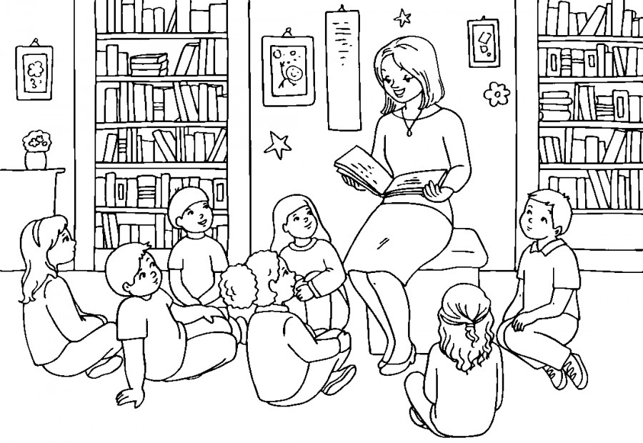 Учительница читает ученикам сказку - раскраска №13159