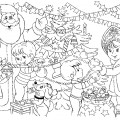 Дети наряжают елку с дедом морозом - раскраска №11912