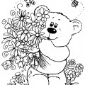 Цветы с медвежонком - раскраска №9802