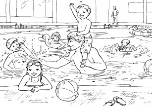 Люди в бассейне - раскраска					№10150