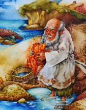 Дедушка с рыбкой - картинка					№9783