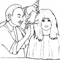 Парикмахер стрижет женщину - раскраска №7549