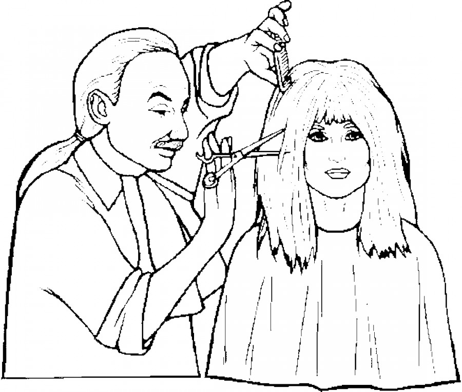 Парикмахер стрижет женщину - раскраска №7549