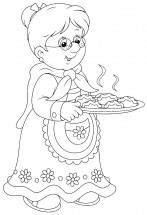 Бабушка с пирогами - раскраска					№11841
