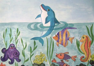 Дельфин и морские обитатели - картинка					№10857