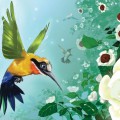 Яркая колибри и большие цветы - картинка №11224