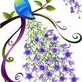 Павлин и лиловые цветы - картинка №13254