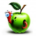 Красный червяк в зеленом яблоке - картинка №12659