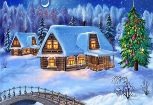 Зимний вечер в деревне - картинка					№12608