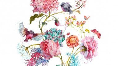 Птицы на розовом кусте - картинка					№12565