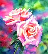 Чайные розы на пестром фоне - картинка					№9651