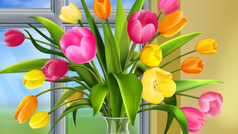 Тюльпаны в вазе у окна - картинка №10850