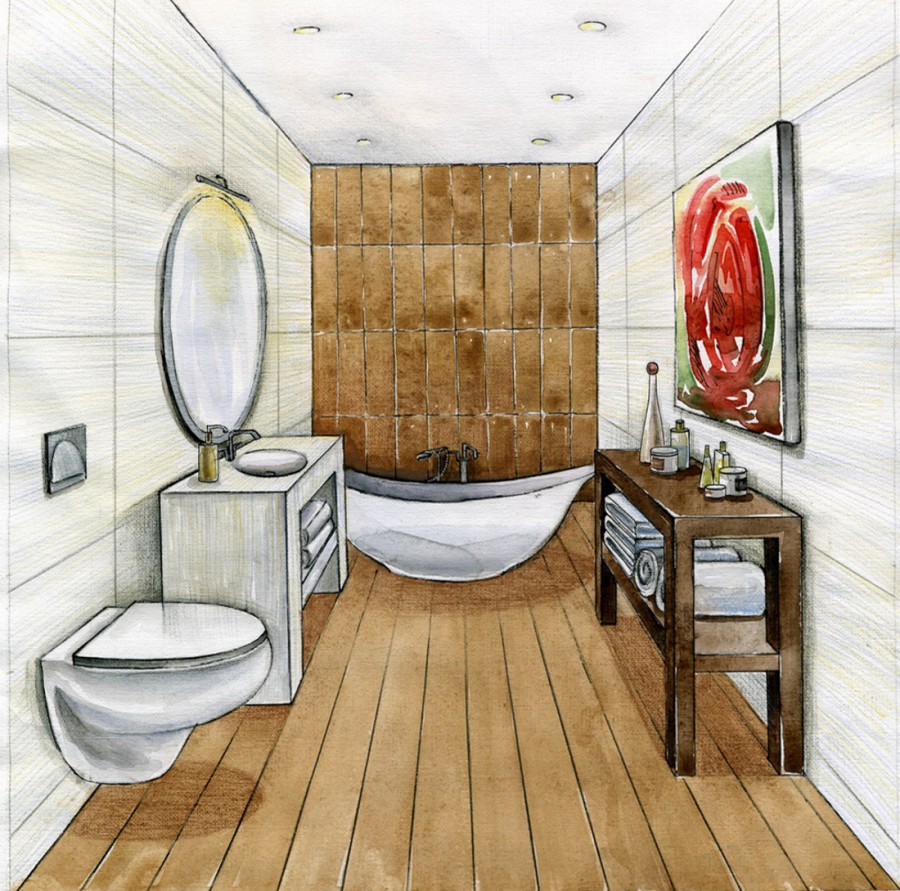 Ванная комната с деревянным полом - картинка №9675
