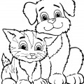 Кошка и собака - раскраска №4