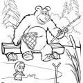 Маша и Медведь ловят рыбу - раскраска №29