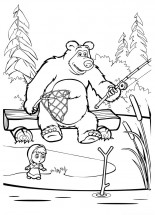 Маша и Медведь ловят рыбу - раскраска					№29
