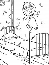 Маша прыгает на кровати - раскраска					№33