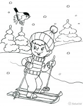 Мальчик на лыжах - раскраска					№42