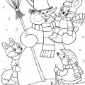 Снеговик, ежик, лисичка и зайчик - раскраска №43