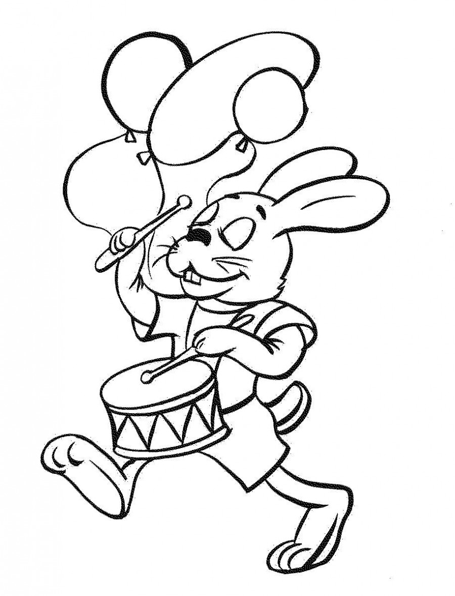 Заяц играет на барабане - раскраска №62