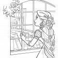 Рапунцель смотрит в окно библиотеки - раскраска №144