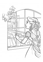 Рапунцель смотрит в окно библиотеки - раскраска					№144