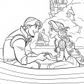 Рупунцель с Флином плывут на лодке - раскраска №146