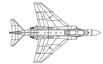 Самолет военный вид сверху - раскраска					№198