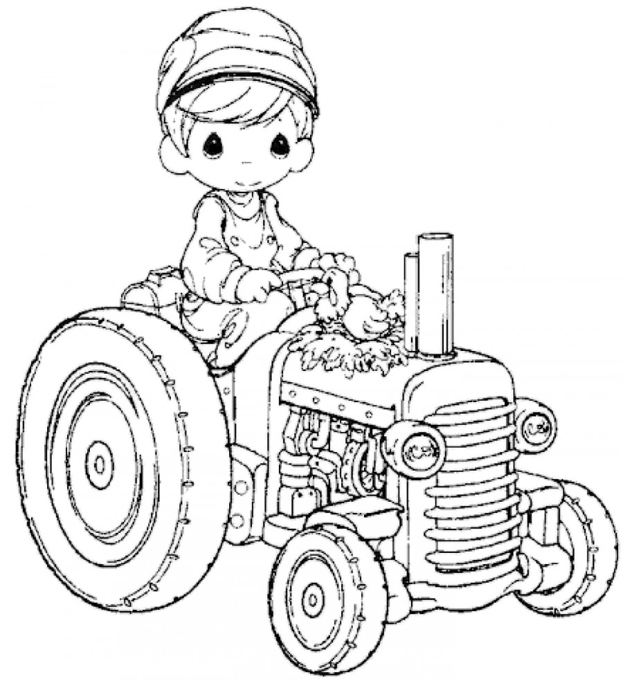 Трактор с мальчиком и курочкой - раскраска №223