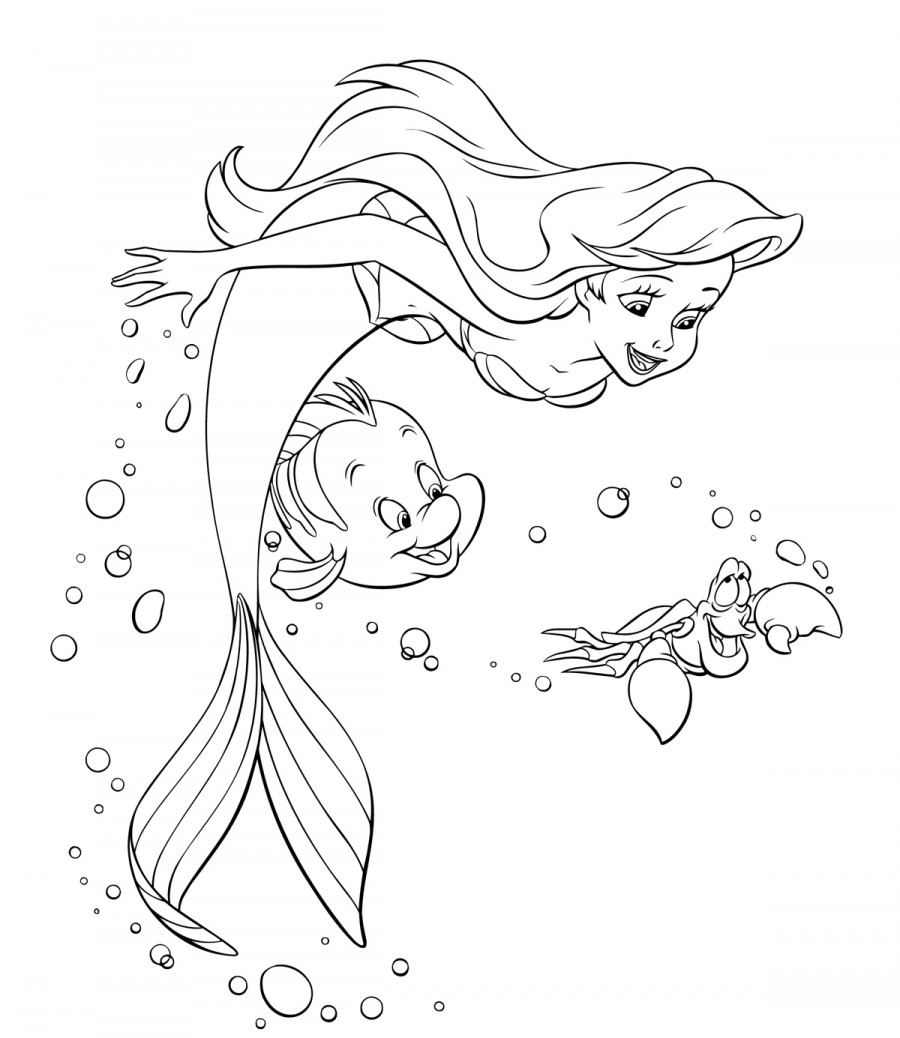 Ариэль плавает с друзьями - раскраска №290