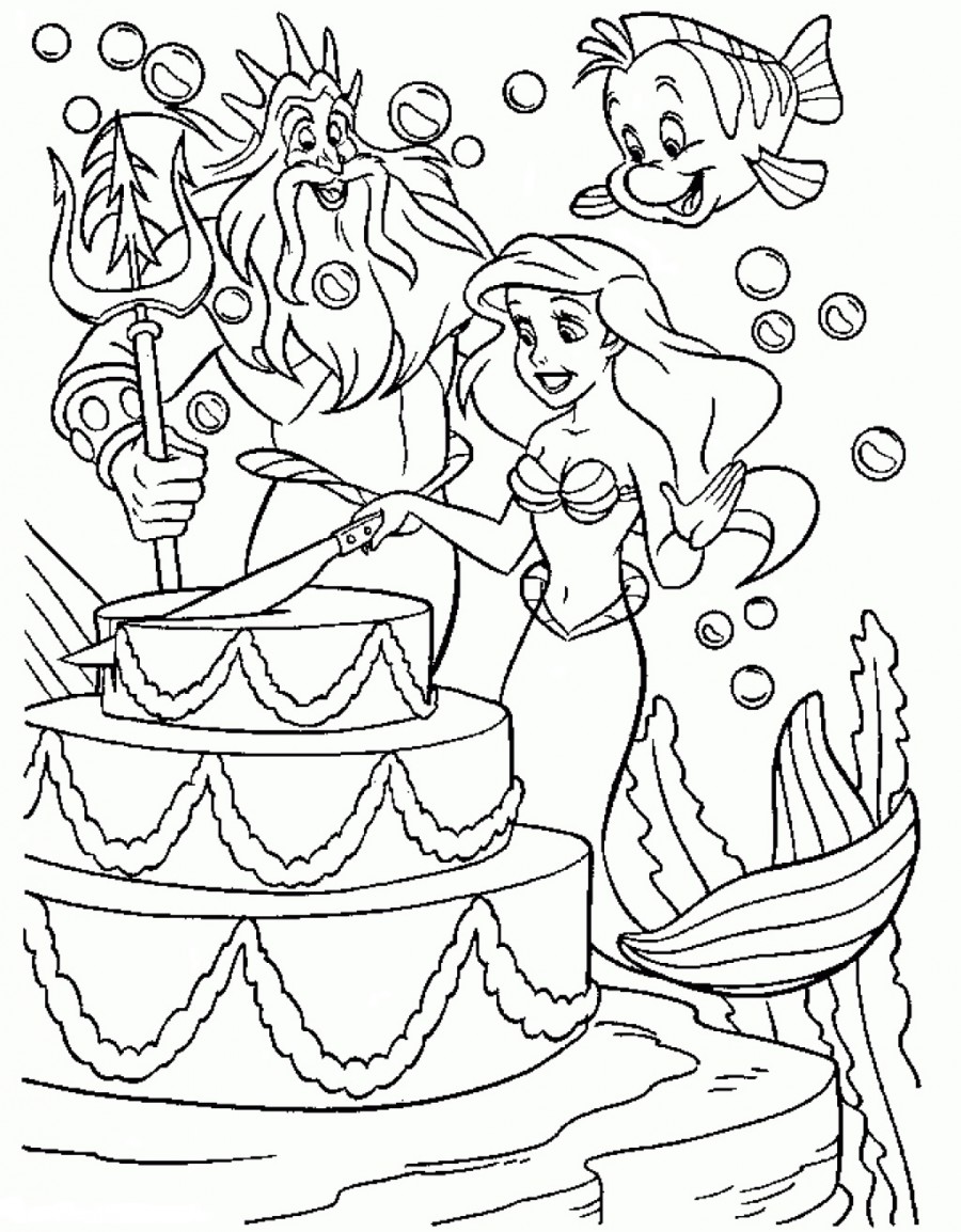 Ариэль режет большой торт - раскраска №317
