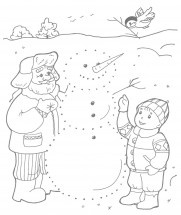 Снеговик по точкам - раскраска					№356