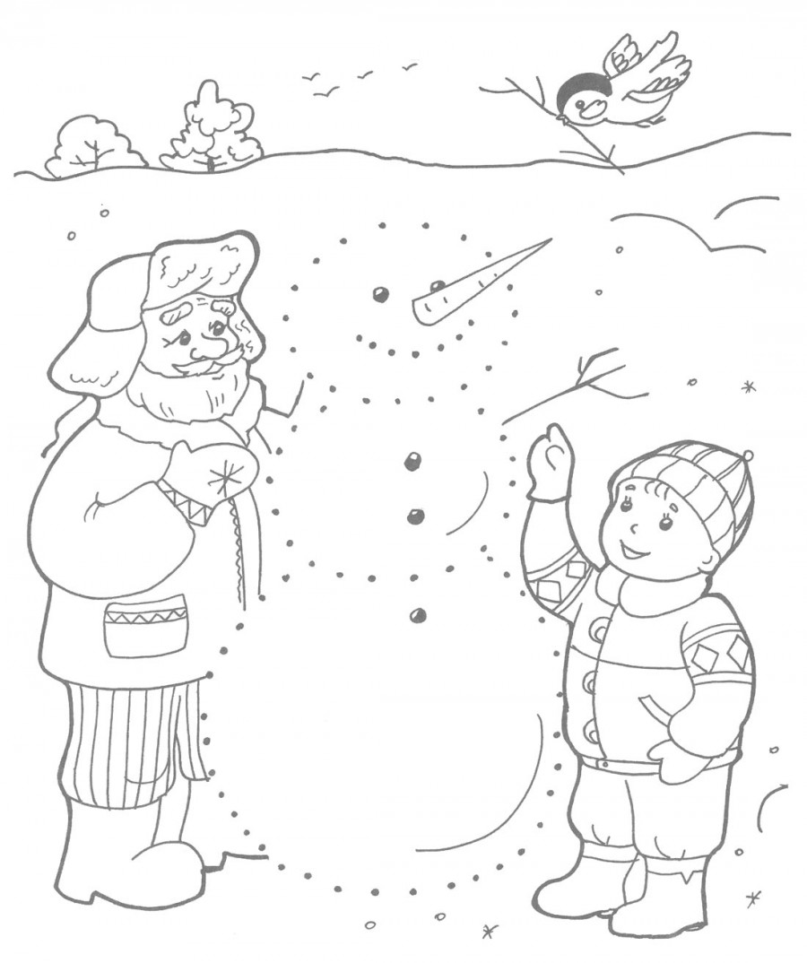 Снеговик по точкам - раскраска №356