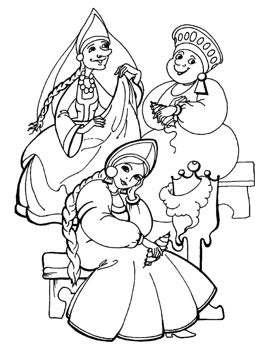 Три сестры из сказки о царе Салтане - раскраска №365