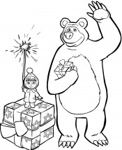 Маша и Медведь на Новый Год - раскраска					№418