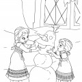 Маленькая Эльза и Анна лепят снеговика - раскраска №533