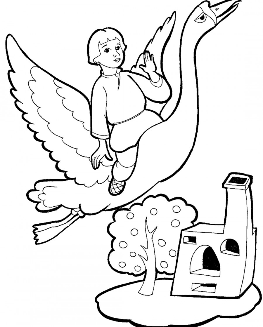 Мальчик на Гусе Лебеде - раскраска №480