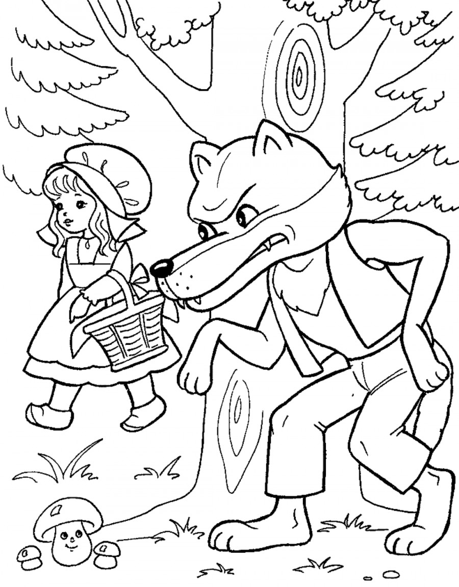 Волк следит за Красной Шапочкой - раскраска №486