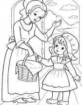 Красная Шапочка и мама с пирожками - раскраска					№490
