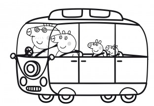 Семья Пеппы едет на автобусе - раскраска					№622