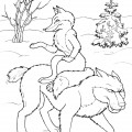 Лиса едет на волке - раскраска №657