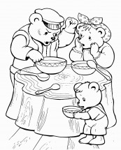 Медведи ищут кто ел из их мисок - раскраска					№780