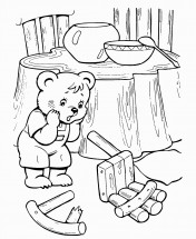 Медвежонок нашел разбитый стульчик - раскраска					№782