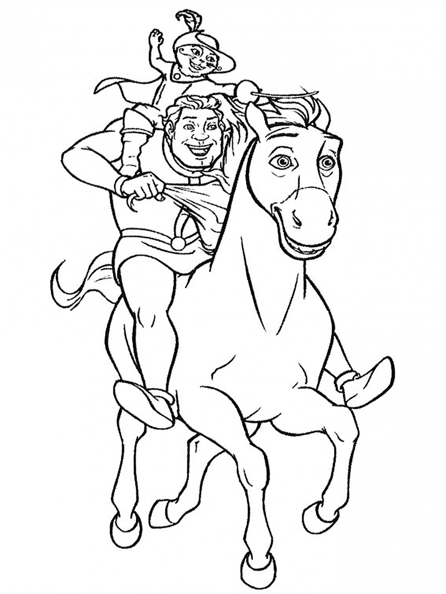 Шрек на коне с котом - раскраска №863