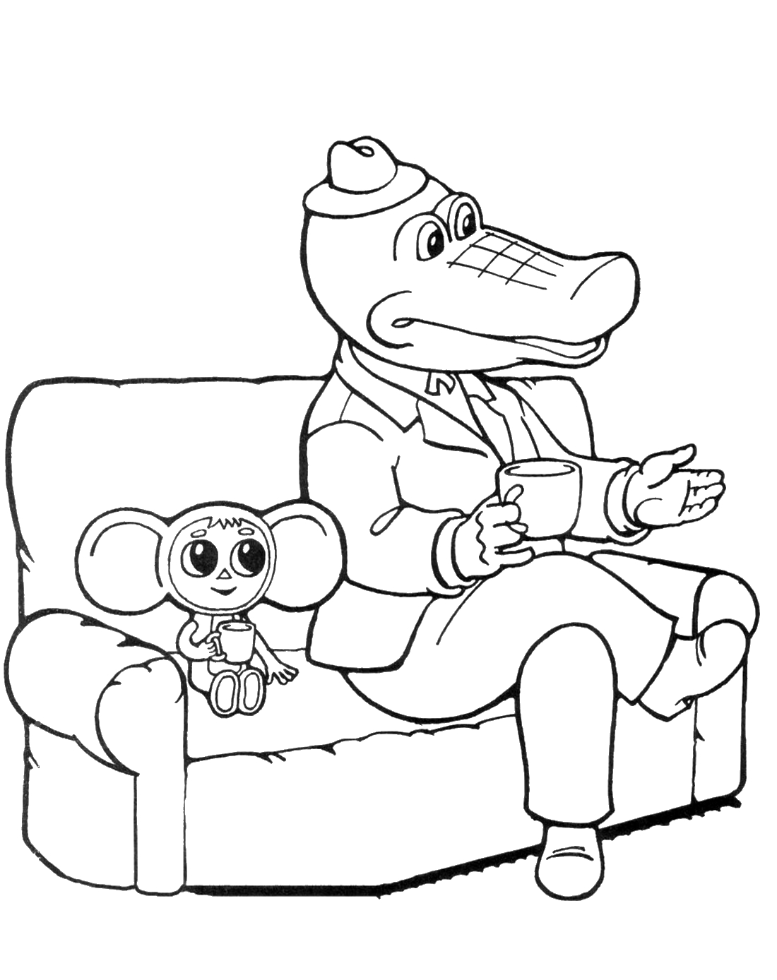 Чебурашка и крокодил Гена раскраски для детей