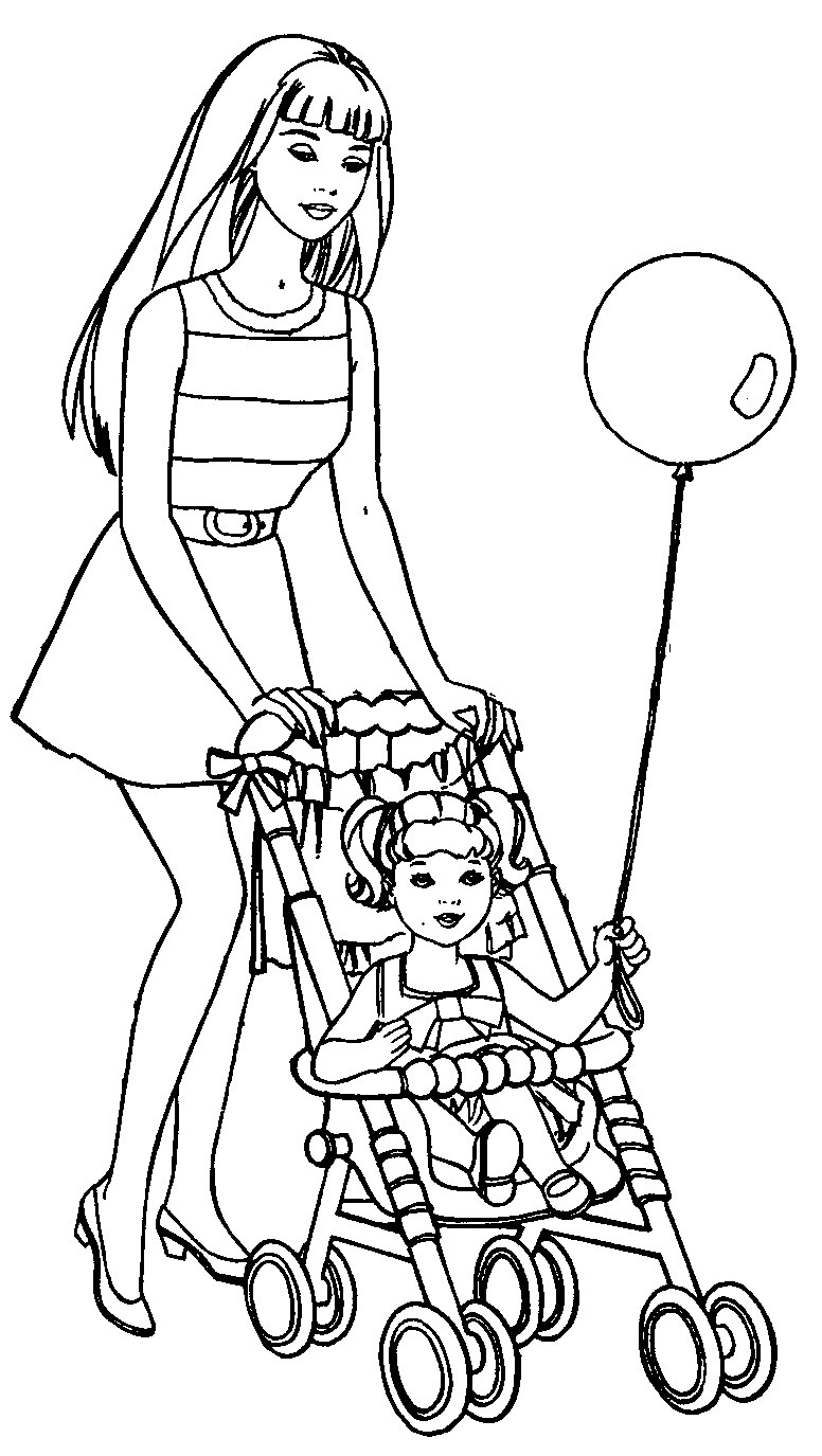Барби с коляской - раскраска №874