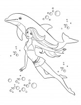 Барби с дельфином - раскраска					№884